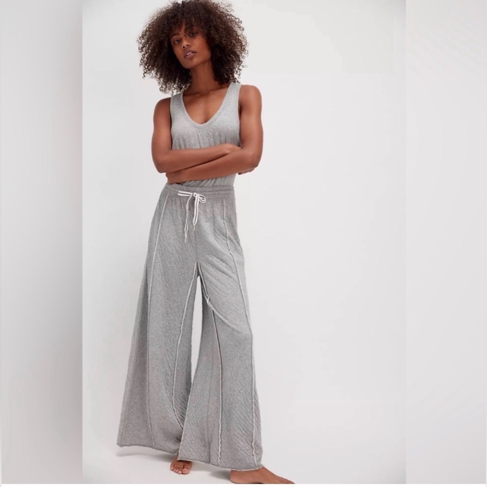 Intimately Free People Wait A Minute Jumpsuit Womens Small Heather Grey Wide Leg